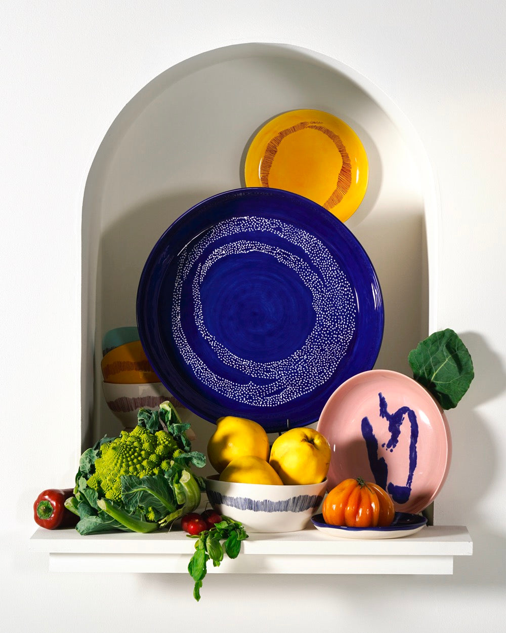 Feast - Lot De 2 Assiettes - L - Grès - Bleu Foncé Dots Blanc