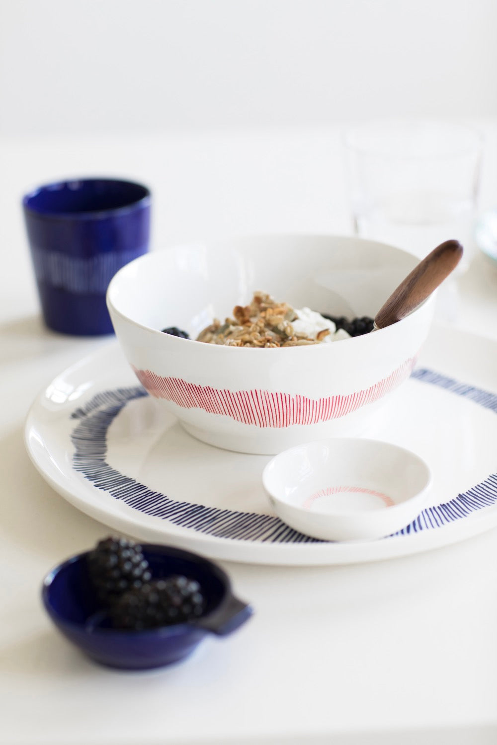 Set of 4 Small Bowls - White Stripes - Red Feast - By Ottolenghi