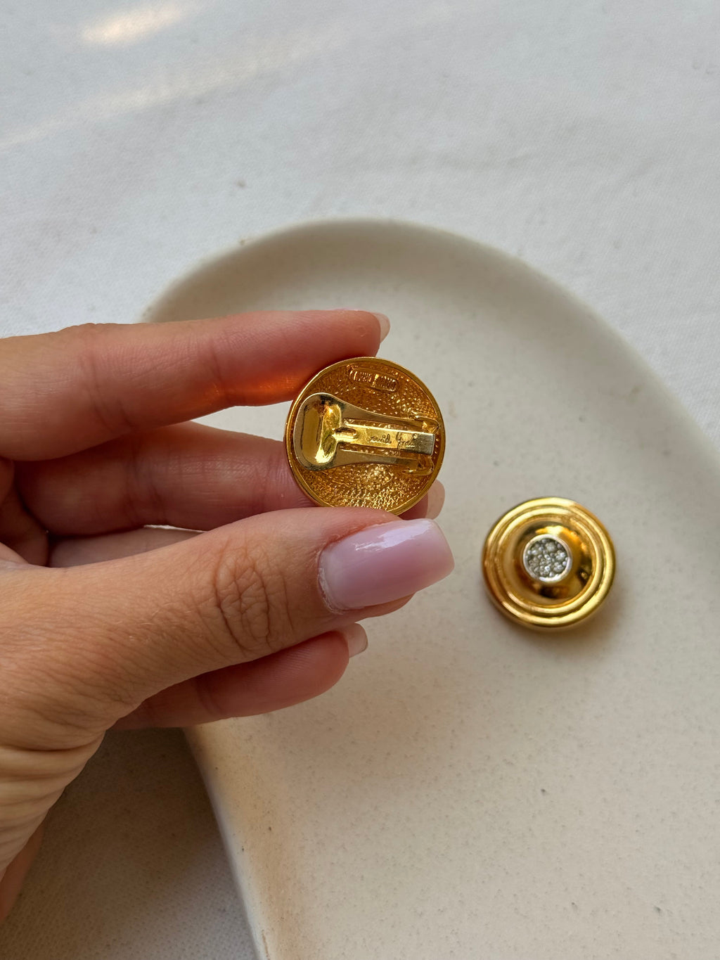Pendientes David Grau Vintage - Redondos Dorados Y Strass