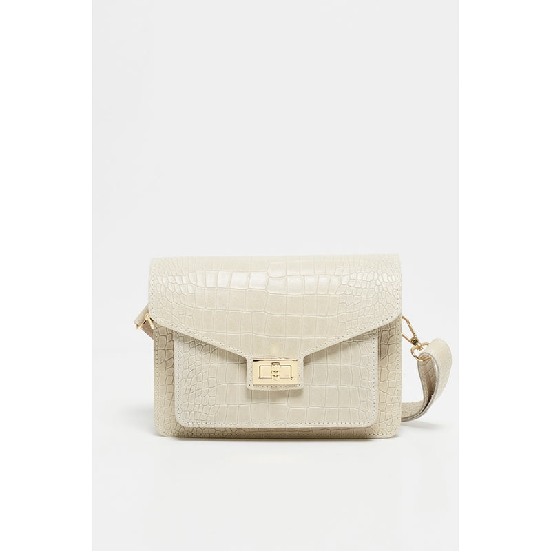 Amber Crocos Shoulder Bag - Blanc Casse