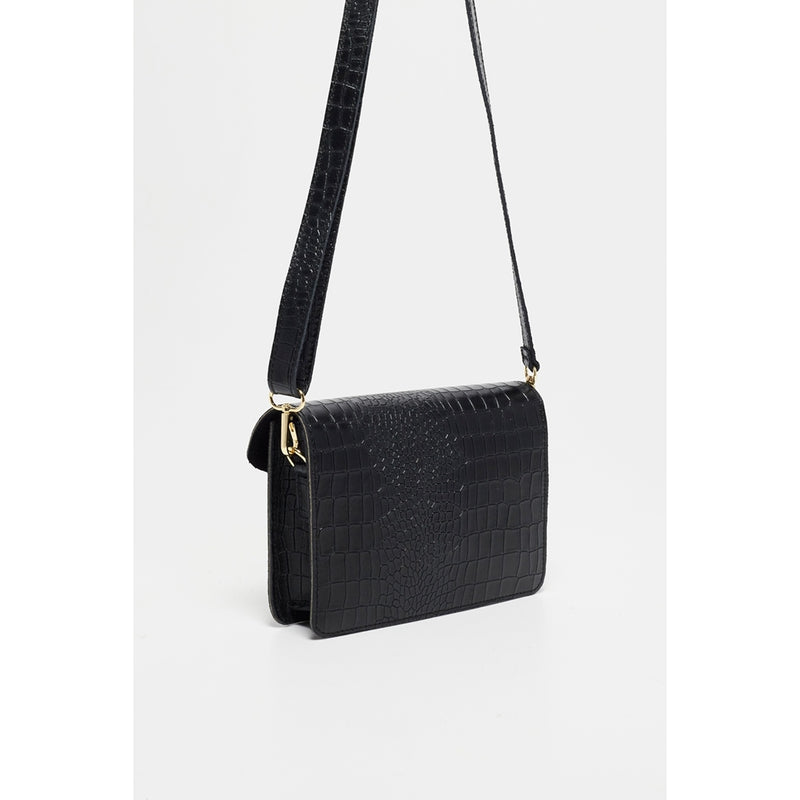 Amber Crocos Shoulder Bag - Black