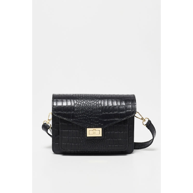 Amber Crocos Shoulder Bag - Black