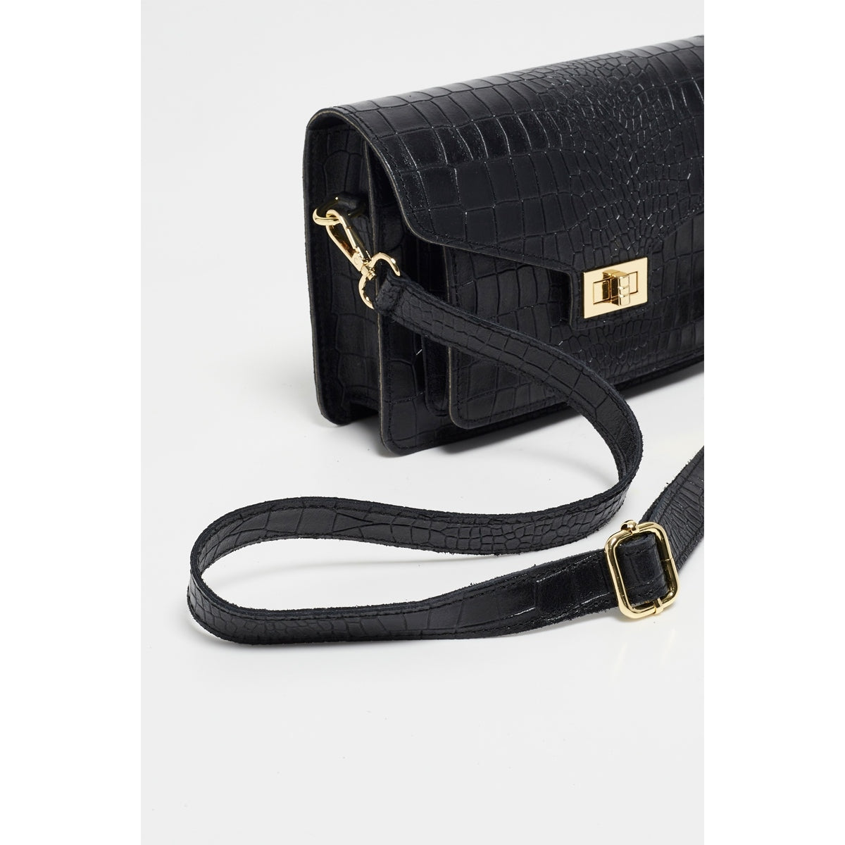 Sac En Bandoulière Amber Crocos - Noir