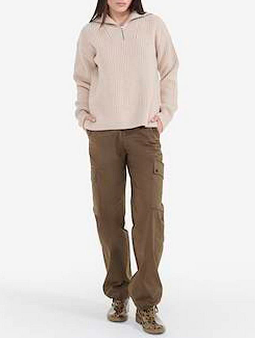 Pullover da donna con mezza zip - Beige