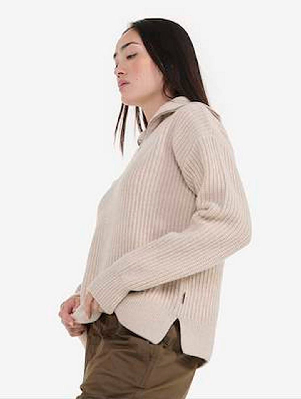 Pullover da donna con mezza zip - Beige