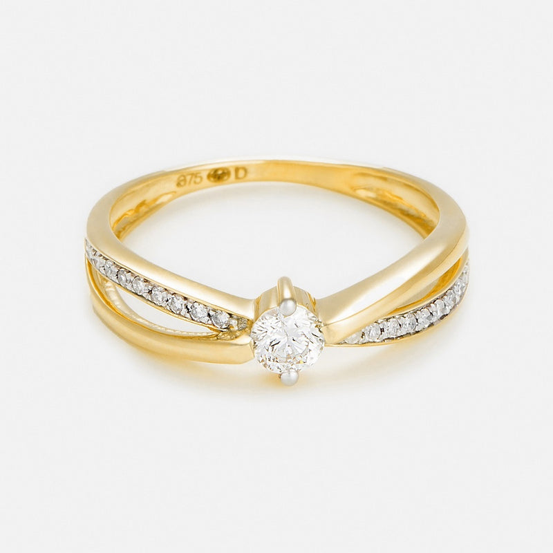 Bague "Joli Solitaire" Diamants 0,07/18 + 0,20/1 - Or Jaune 375/1000