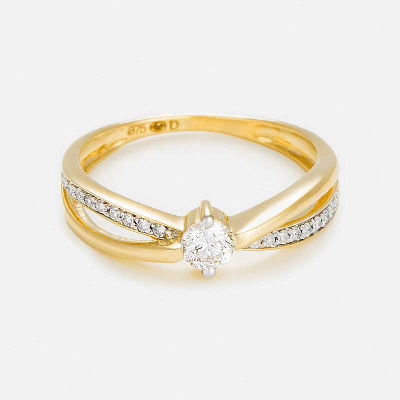 Bague "Joli Solitaire" Diamants 0,07/18 + 0,20/1 - Or Jaune 375/1000