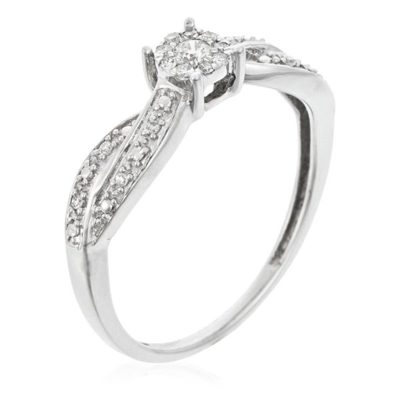 "Eclat Joli" Ring, Diamond 0.12/18 - White Gold 375/1000