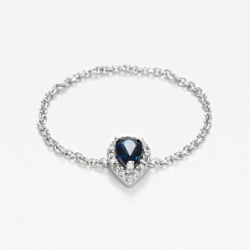 Ring Chain "Blue Tear" Diamond 0,05/15 Sapphire 0,25 - Gold Blanc
