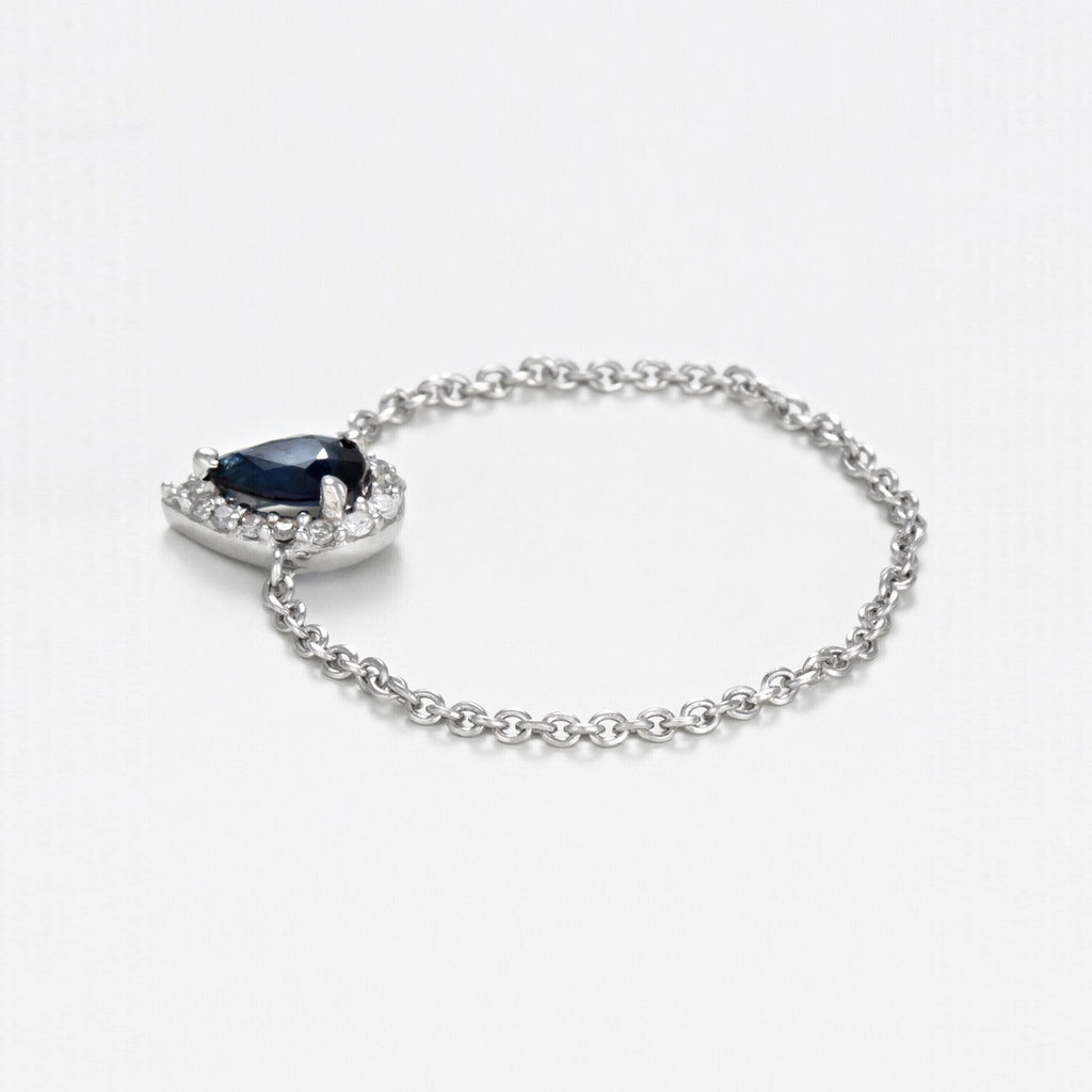 Bague Chaine "Blue Tear" Diamant 0,05/15 Saphir 0,25 - Or Blanc