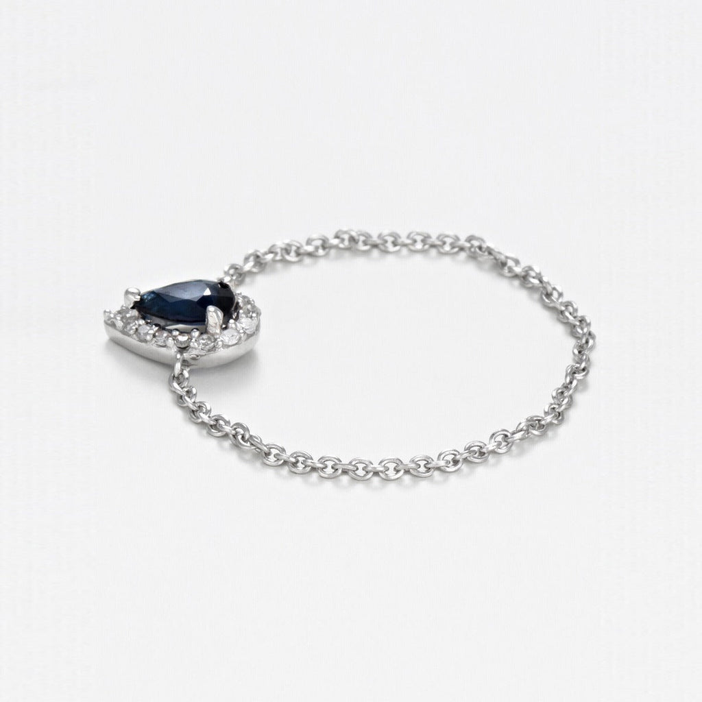 Anillo Cadena "Blue Tear" Diamante 0,05/15 Zafiro 0,25 - Oro Blanco