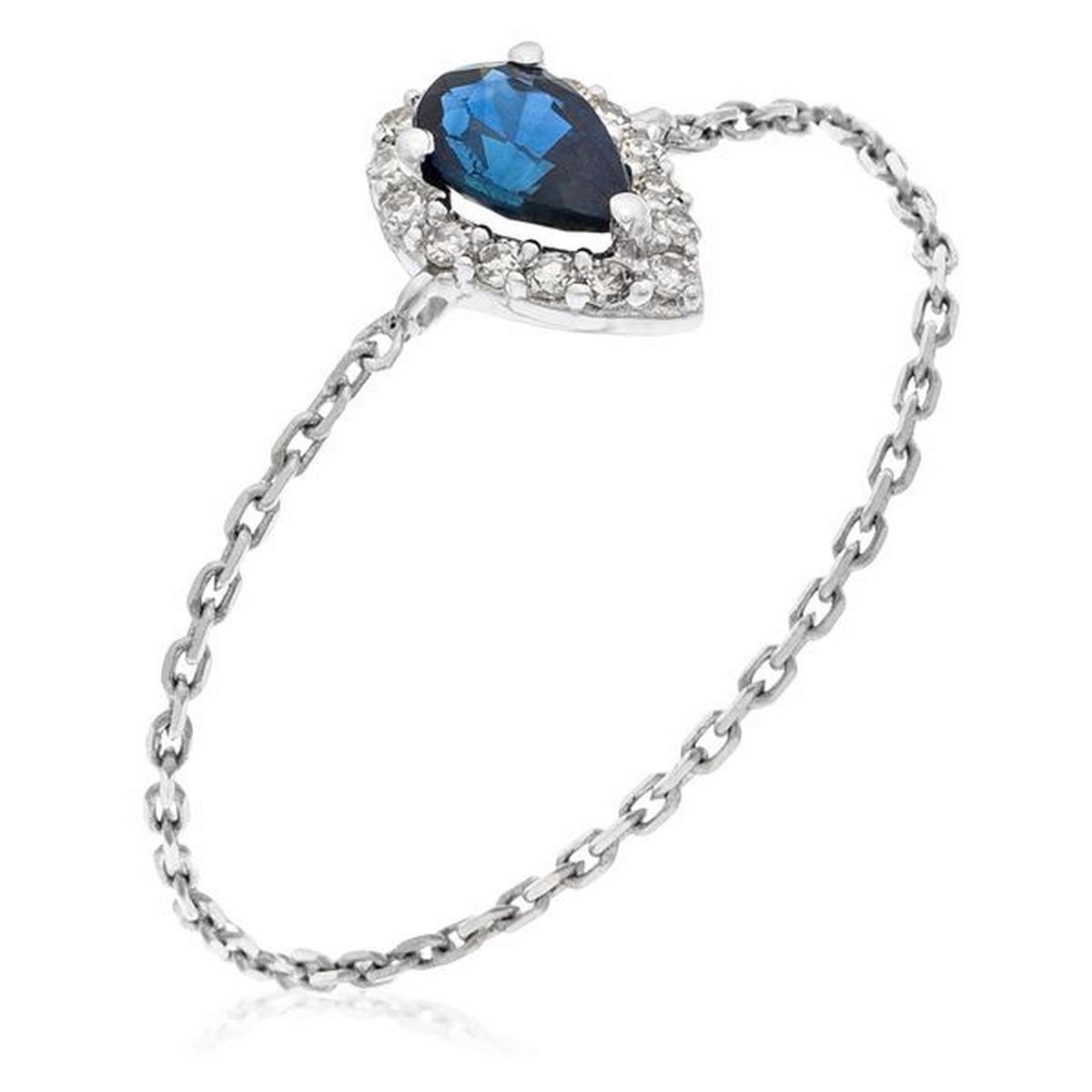 Anillo Cadena "Blue Tear" Diamante 0,05/15 Zafiro 0,25 - Oro Blanco