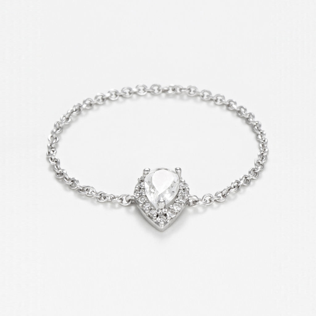 Bague Chaine "Invisible Tear" Topaze 0,25Ct/1 Diamant 0,05/15 - Or Blanc