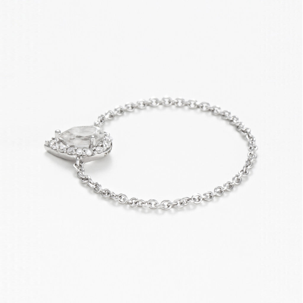 Bague Chaine "Invisible Tear" Topaze 0,25Ct/1 Diamant 0,05/15 - Or Blanc