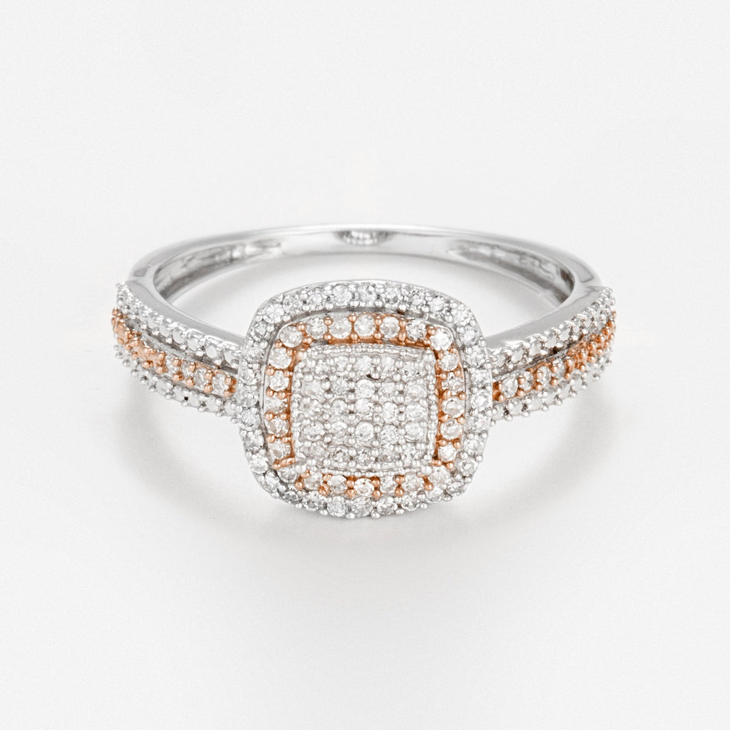 "Antique Square" Ring, 0.27 carats/89 - Two-tone 375/1000 Gold
