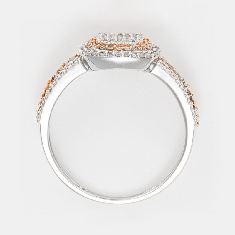 Bague "Carré Antique" Diamants 0,27Cts/89 - Or Bicolore