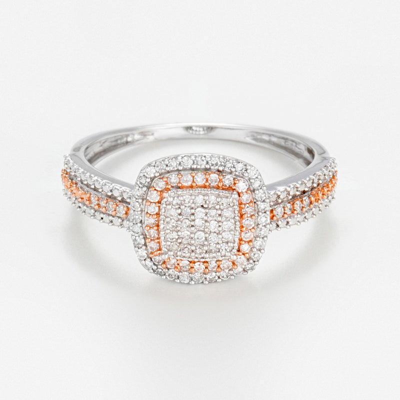 Bague "Carré Antique" Diamants 0,27Cts/89 - Or Bicolore