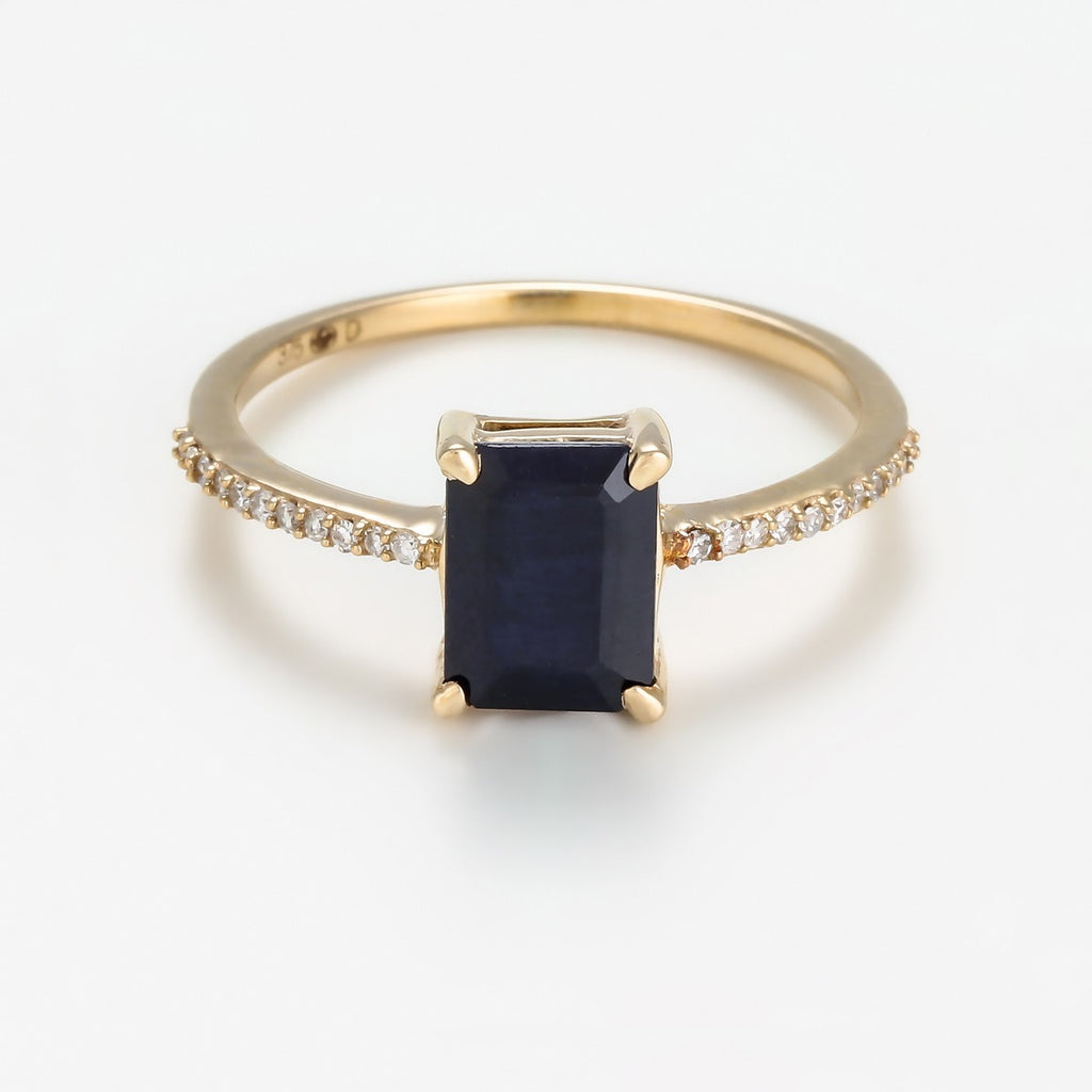 Bague Carre Saphir - Or Jaune