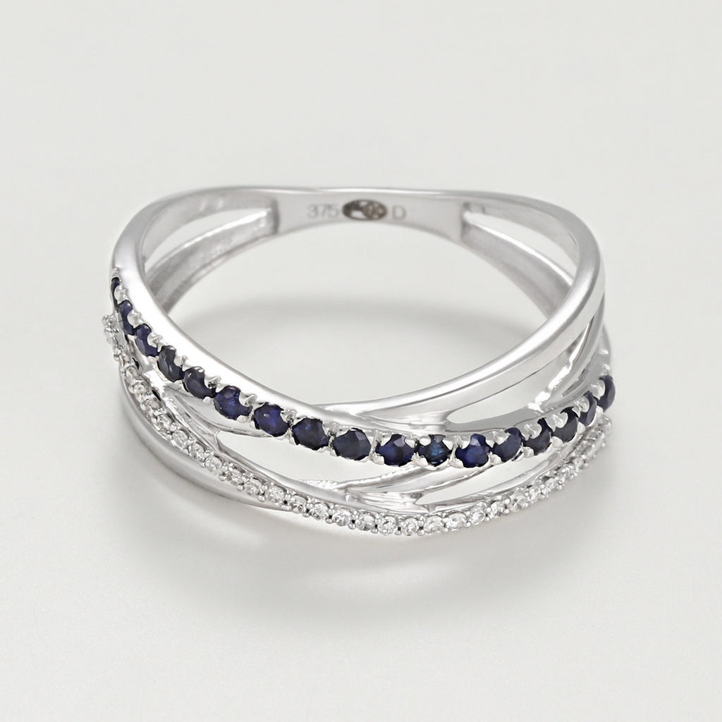 Bague "Ligne De Saphirs" Diamants D0,08/26 S0,25/17 - Or Blanc 375/1000