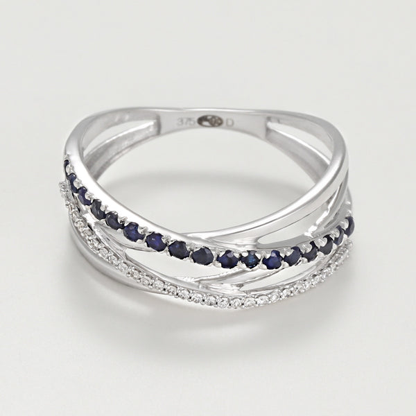 Anillo "Línea De Zafiros" Diamantes D0.08/26 S0.25/17 - Oro blanco 375/1000