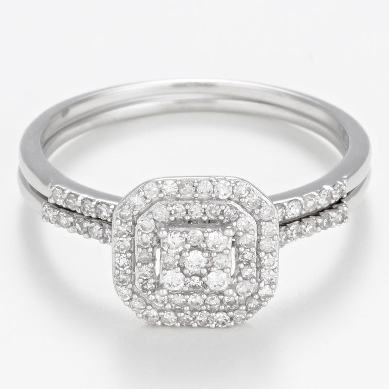 "Antique" Duo Ring with 0.31ct/84 Diamonds - 375/1000 White Gold