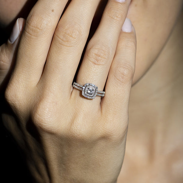 Bague Duo "Antique" D0,31Cts/84 - Or Blanc 375/1000