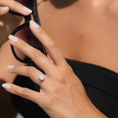 "Antique" Duo Ring with 0.31ct/84 Diamonds - 375/1000 White Gold