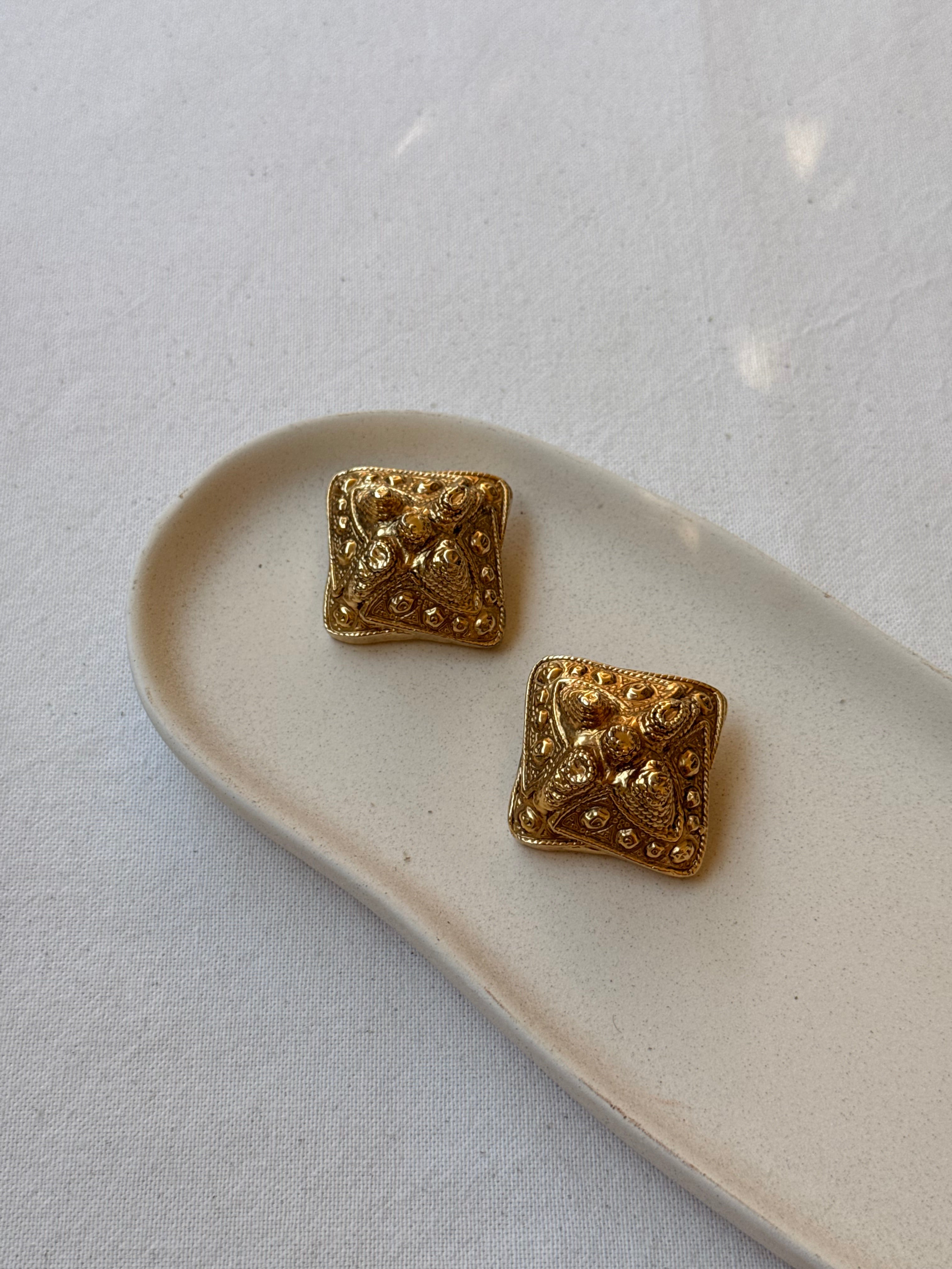 Boucles D’Oreilles Vintage - Xxl Carrées Dorées
