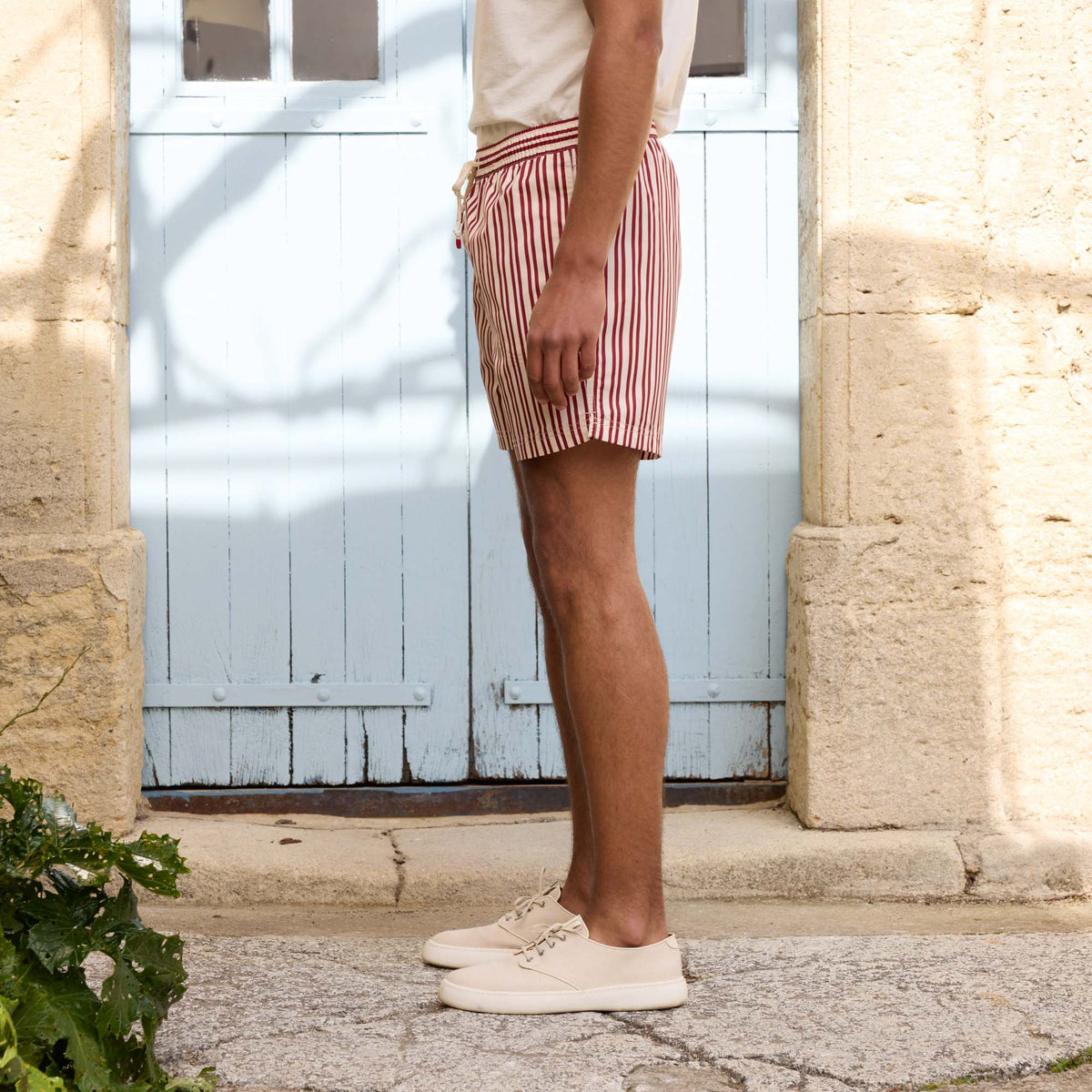 Maillot De Bain Écru À Rayures Bordeaux En Seaqual®