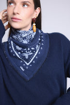 Bufanda Bandana Flower Bandana Flower de cachemira - Azul marino y azul cielo - Unisex