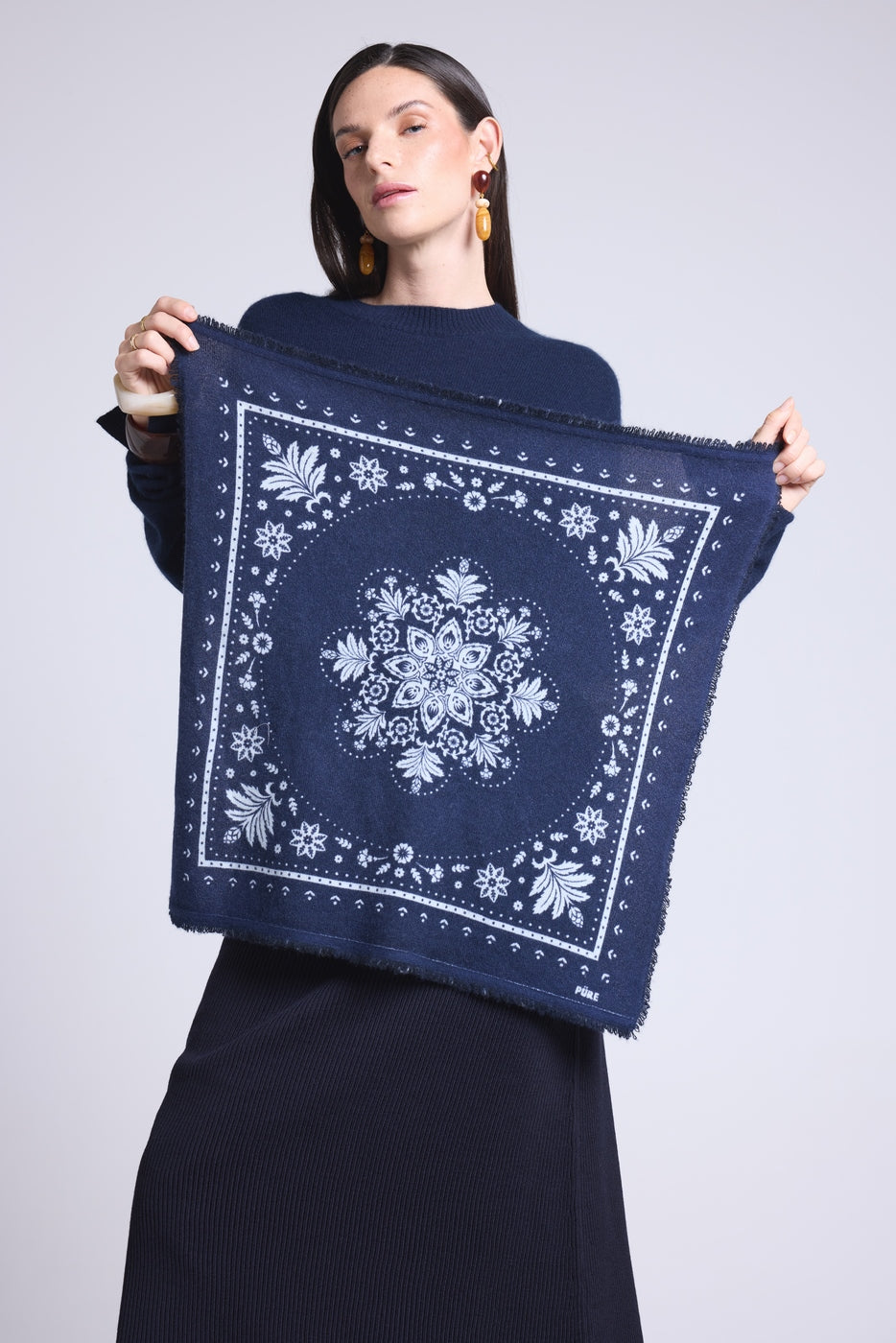 Bufanda Bandana Flower Bandana Flower de cachemira - Azul marino y azul cielo - Unisex