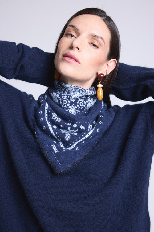 Echarpe Bandana Flower Bandana Flower En Cachemire - Bleu Marine Et Bleu Ciel - Mixte