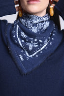 Echarpe Bandana Flower Bandana Flower En Cachemire - Bleu Marine Et Bleu Ciel - Mixte