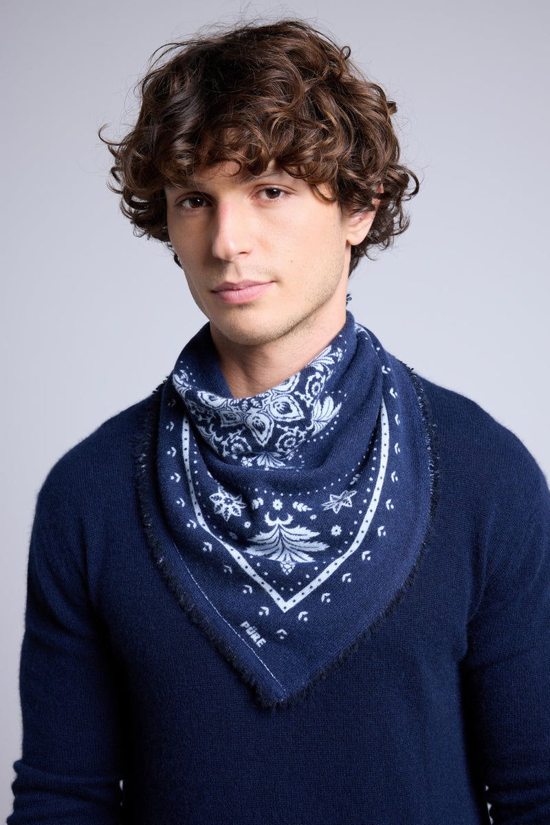 Echarpe Bandana Flower Bandana Flower En Cachemire - Bleu Marine Et Bleu Ciel - Mixte