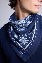 Bufanda Bandana Flower Bandana Flower de cachemira - Azul marino y azul cielo - Unisex