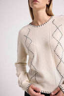 Pull Col Rond Torsades Et Surpiqures Barbara - Blanc Noir