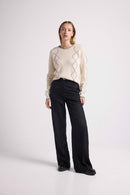 Blanc Barbara Crew Neck Sweater - Y Costura Negra - 100% Cachemira Oeko-Tex - Mujer