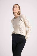 Blanc Barbara Crew Neck Sweater - Y Costura Negra - 100% Cachemira Oeko-Tex - Mujer