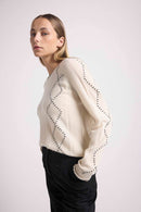 Blanc Barbara Crew Neck Sweater - Y Costura Negra - 100% Cachemira Oeko-Tex - Mujer