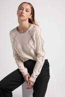 Blanc Barbara Crew Neck Sweater - Y Costura Negra - 100% Cachemira Oeko-Tex - Mujer