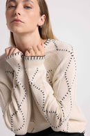 Pull Col Rond Torsades Et Surpiqures Barbara - Blanc Noir