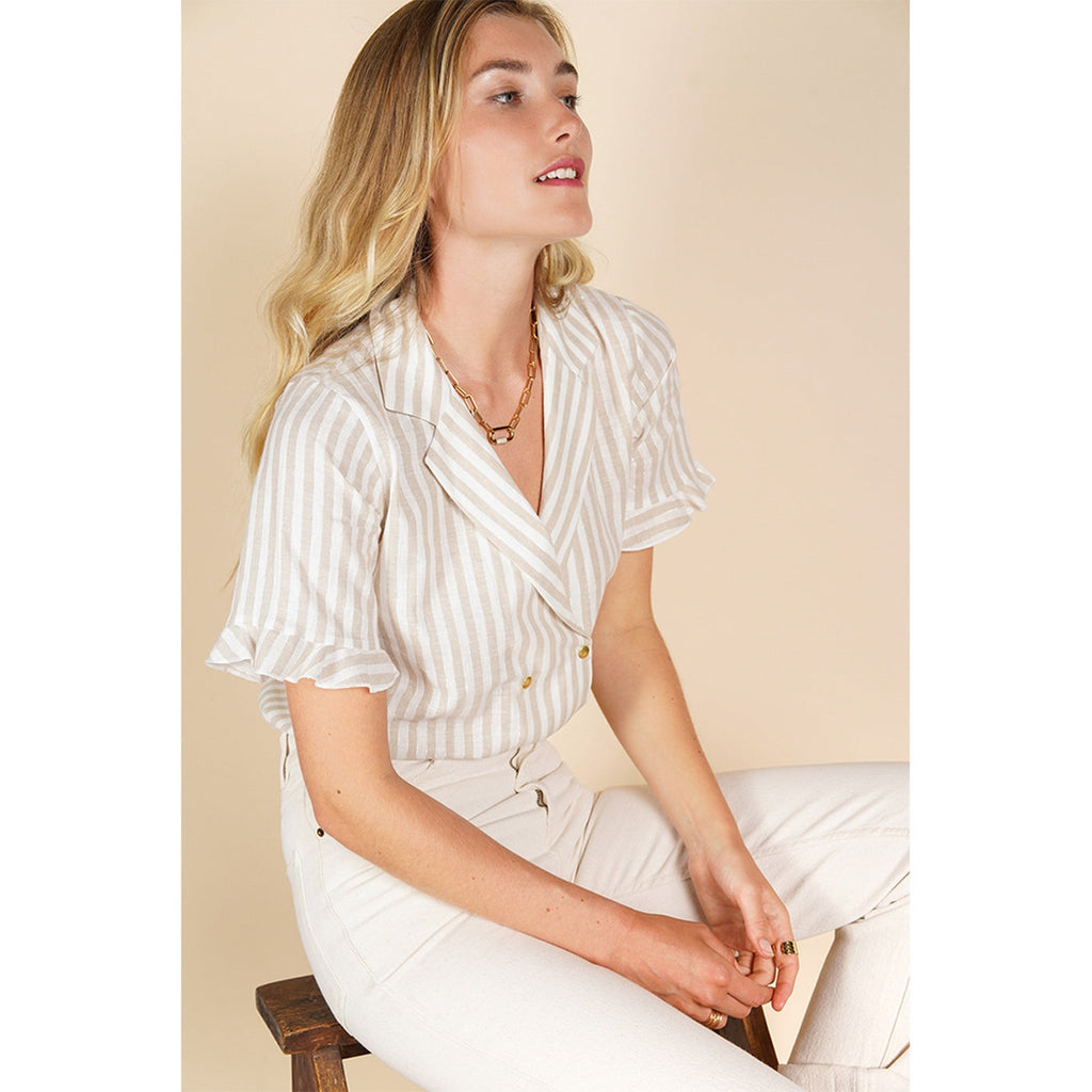 Camisa Bari - Rayas Blanco/Beige