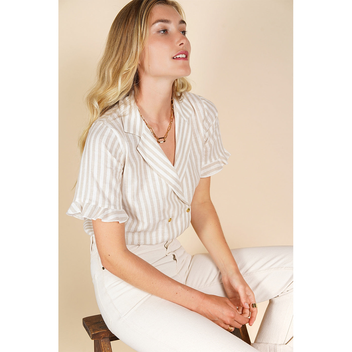 Camisa Bari - Rayas Blanco/Beige
