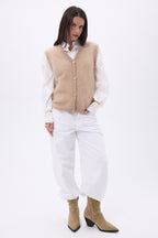 Gilet Sans Manches – Cachemire Brossé Bari - Beige - Femme
