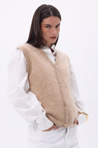 Gilet Sans Manches – Cachemire Brossé Bari - Beige - Femme