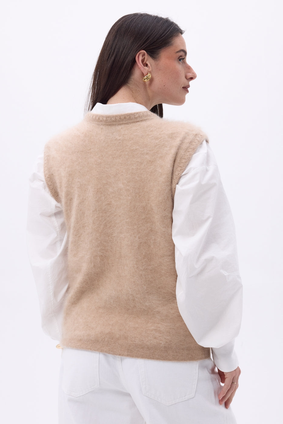 Gilet Sans Manches – Cachemire Brossé Bari - Beige - Femme