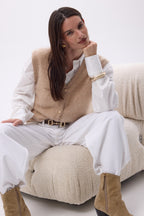 Gilet Sans Manches – Cachemire Brossé Bari - Beige - Femme