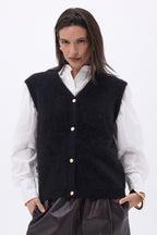 Sleeveless Cardigan – Brushed Cashmere Bari - Black - Women