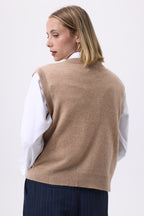 Gilet Col Rond Oversize Boutons Dorés Sans Hommeche F Bari - Beige Creme - Femme