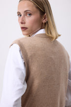 Gilet Col Rond Oversize Boutons Dorés Sans Hommeche F Bari - Beige Creme - Femme